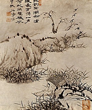 ソリティアのシタオは釣りをしています 1707 年古い中国人 Oil Paintings